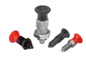 Indexing plungers, steel or stainless steel with plastic mushroom grip